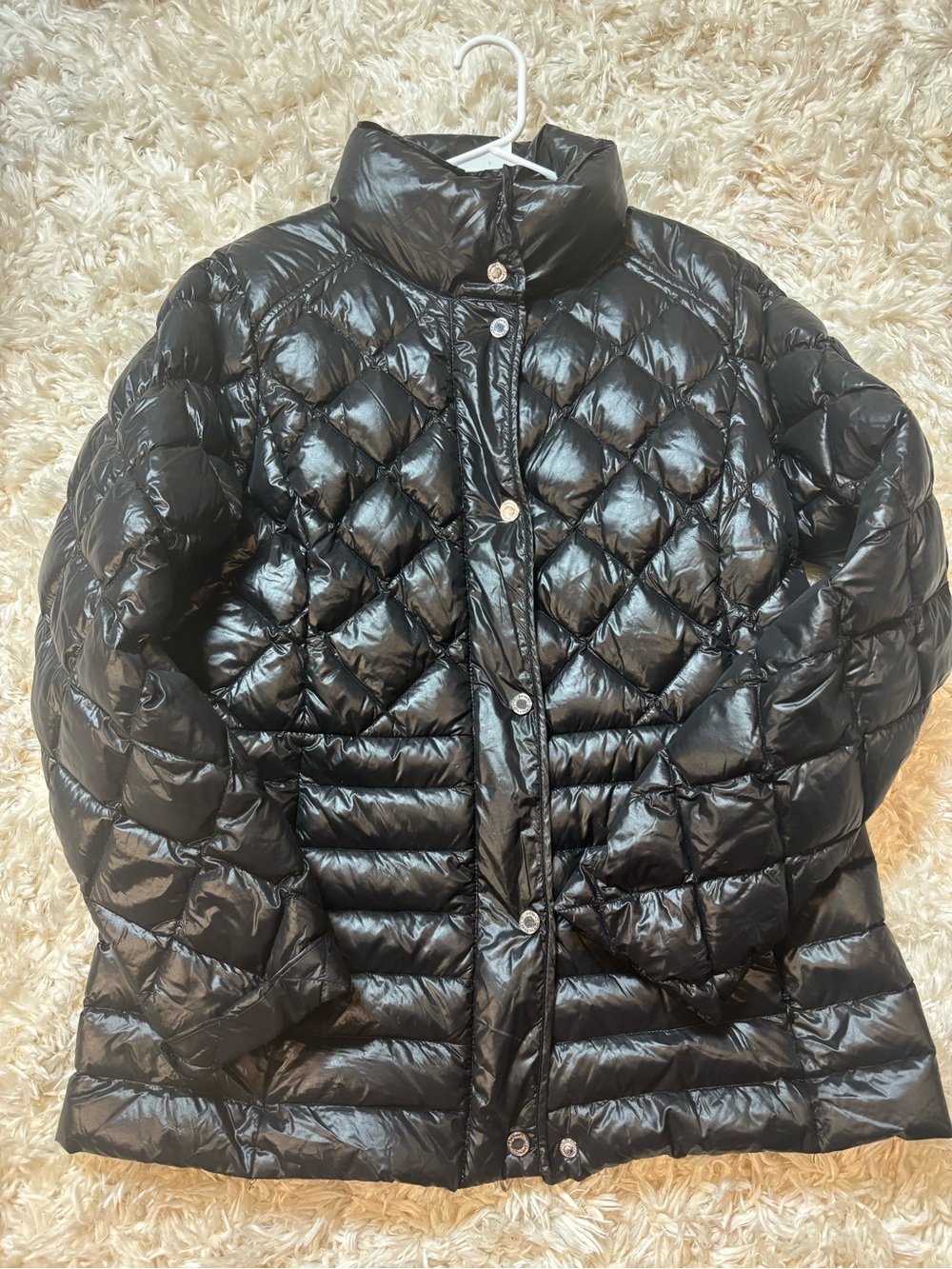 Lauren Ralph Lauren Shiny Black Packable Diamond-Quilt Puffer Coat-Small